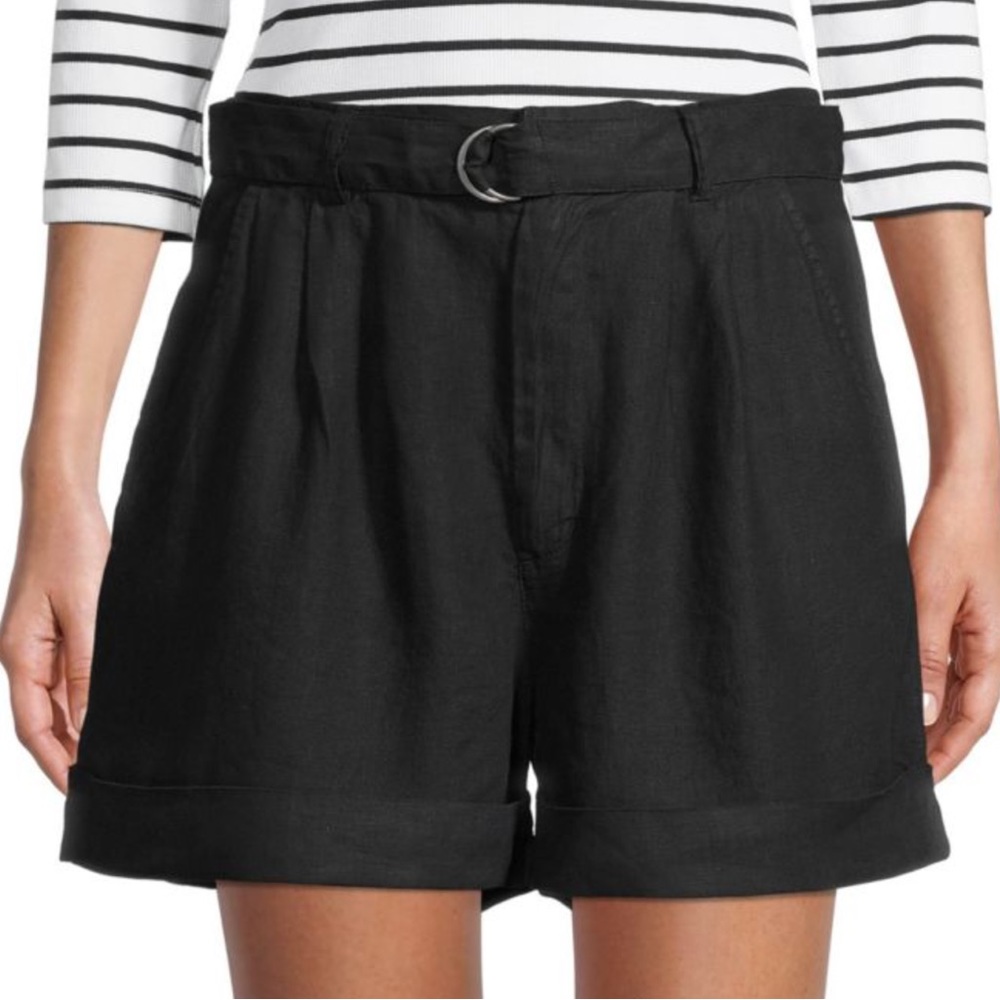 Joie Dixon High Waist Black Linen Shorts belted pockets relaxed chic